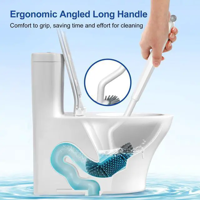 Alt view image 7 of 7 - Toilet Bowl Brush Holder Set: Deep Cleaning Silicone Toilet Cleaner Scrubber Under Rim with Curved Bristle for Bathroom Dead Corner Clean - Modern Rv Toilet Decorative Accessories - White