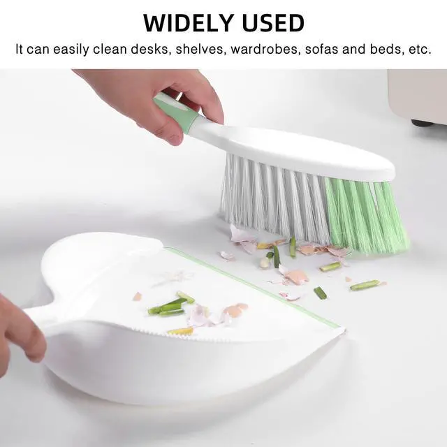 Alt view image 4 of 7 - Dust Pan and Brush Set, Large Hand Broom and Dustpan Set Large Brush and Dustpan Set for Camping Broom and Dustpan Combo for Daily Cleaning Pet Hair Office Home Car, Light & Green