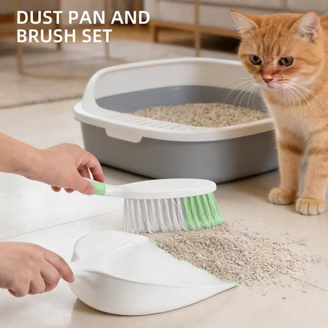 Alt view image 6 of 7 - Dust Pan and Brush Set, Large Hand Broom and Dustpan Set Large Brush and Dustpan Set for Camping Broom and Dustpan Combo for Daily Cleaning Pet Hair Office Home Car, Light & Green