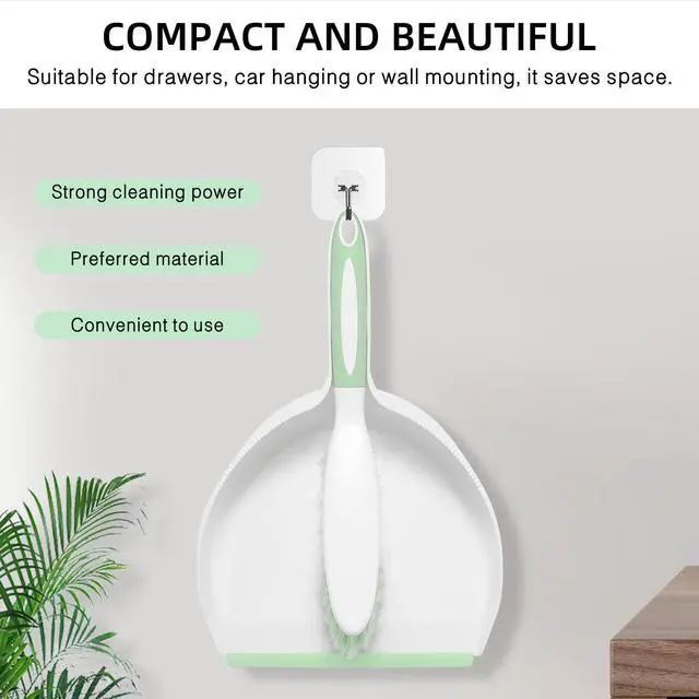 Alt view image 5 of 7 - Dust Pan and Brush Set, Large Hand Broom and Dustpan Set Large Brush and Dustpan Set for Camping Broom and Dustpan Combo for Daily Cleaning Pet Hair Office Home Car, Light & Green