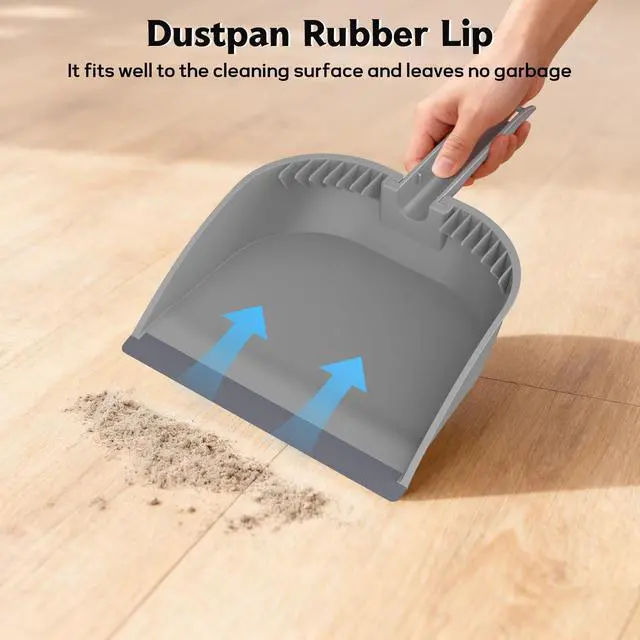 Alt view image 3 of 7 - Small Dustpan and Brush Set, Nesting Snap-On Handheld Broom and Dust Pan with Teeth Portable Broom and Dustpan Set Suitable for Desktop, Pets Care, Sofa, Camping, Grey