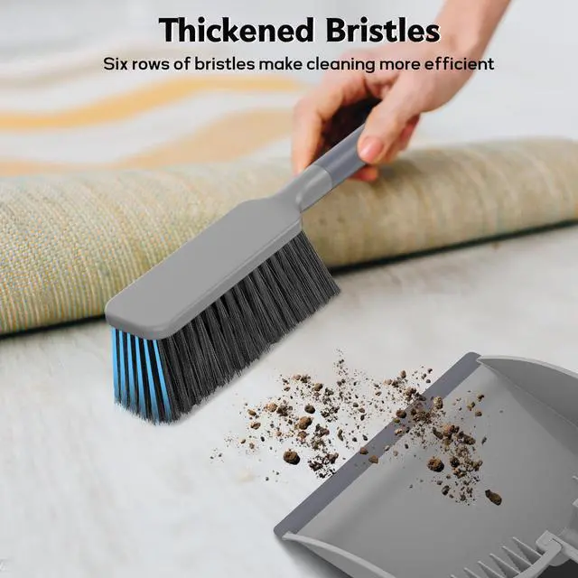 Alt view image 4 of 7 - Small Dustpan and Brush Set, Nesting Snap-On Handheld Broom and Dust Pan with Teeth Portable Broom and Dustpan Set Suitable for Desktop, Pets Care, Sofa, Camping, Grey