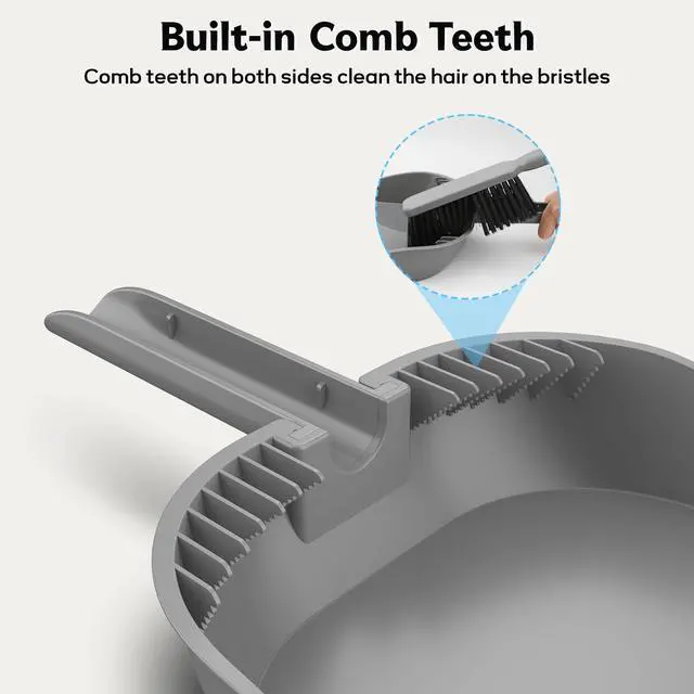 Alt view image 5 of 7 - Small Dustpan and Brush Set, Nesting Snap-On Handheld Broom and Dust Pan with Teeth Portable Broom and Dustpan Set Suitable for Desktop, Pets Care, Sofa, Camping, Grey