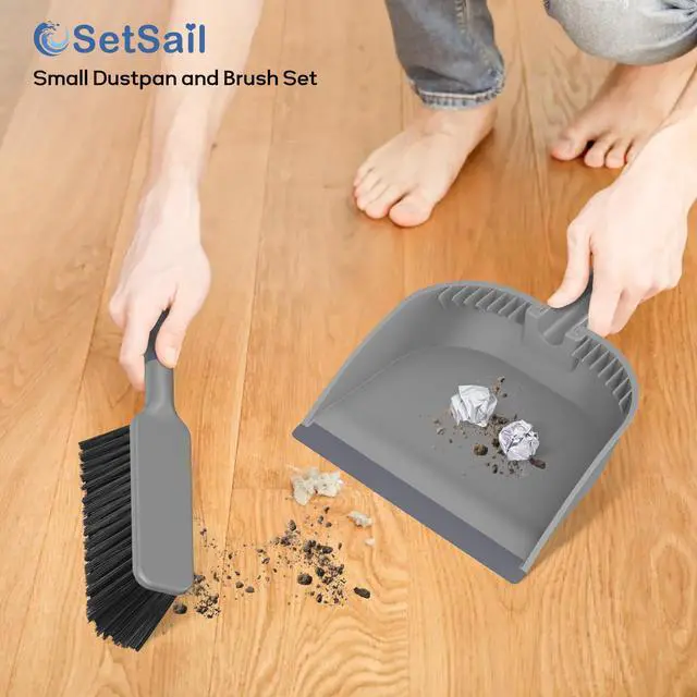 Alt view image 7 of 7 - Small Dustpan and Brush Set, Nesting Snap-On Handheld Broom and Dust Pan with Teeth Portable Broom and Dustpan Set Suitable for Desktop, Pets Care, Sofa, Camping, Grey