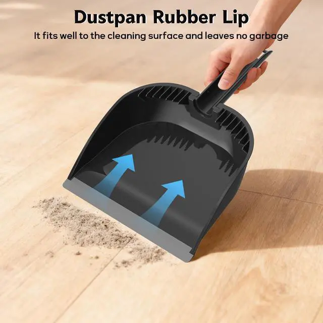 Alt view image 3 of 7 - Small Dustpan and Brush Set, Nesting Snap-On Handheld Broom and Dust Pan with Teeth Portable Broom and Dustpans Sets Suitable for Desktop, Pets Care, Sofa, Camping, Black
