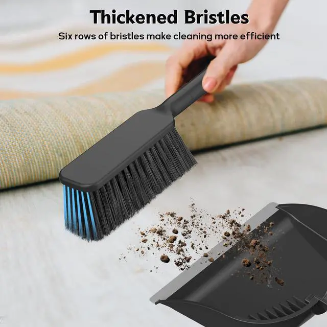 Alt view image 4 of 7 - Small Dustpan and Brush Set, Nesting Snap-On Handheld Broom and Dust Pan with Teeth Portable Broom and Dustpans Sets Suitable for Desktop, Pets Care, Sofa, Camping, Black