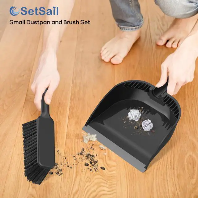 Alt view image 7 of 7 - Small Dustpan and Brush Set, Nesting Snap-On Handheld Broom and Dust Pan with Teeth Portable Broom and Dustpans Sets Suitable for Desktop, Pets Care, Sofa, Camping, Black