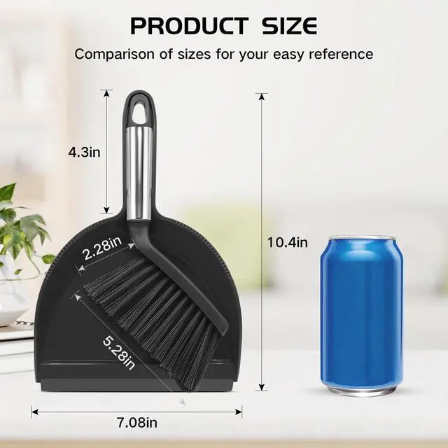 Alt view image 2 of 7 - Mini Broom and Dustpan Set, Small Dust Pan and Brush Set with Handle Dustpan Teeth for Cleaning Hair Suitable for Office Desks Drawers Sofas Outdoor Camping, Black