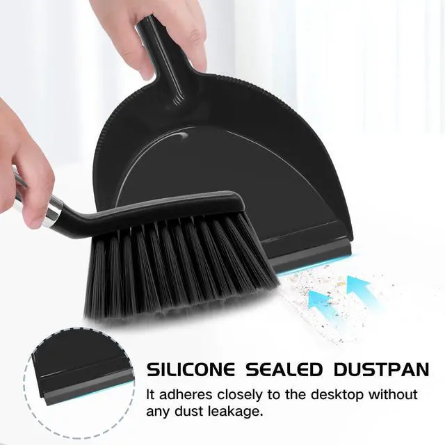 Alt view image 3 of 7 - Mini Broom and Dustpan Set, Small Dust Pan and Brush Set with Handle Dustpan Teeth for Cleaning Hair Suitable for Office Desks Drawers Sofas Outdoor Camping, Black