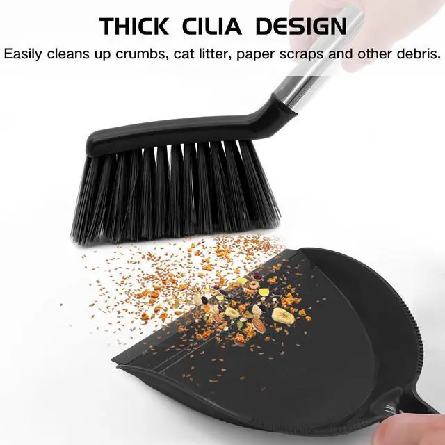 Alt view image 4 of 7 - Mini Broom and Dustpan Set, Small Dust Pan and Brush Set with Handle Dustpan Teeth for Cleaning Hair Suitable for Office Desks Drawers Sofas Outdoor Camping, Black