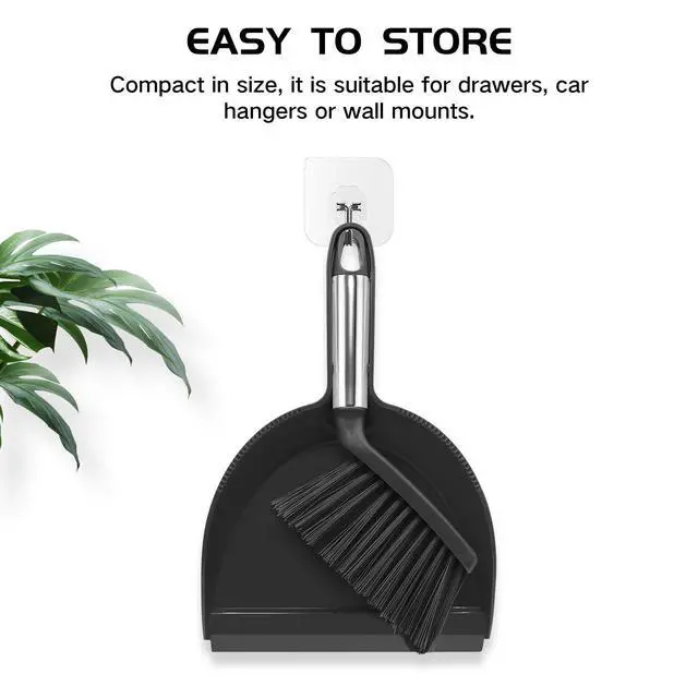 Alt view image 6 of 7 - Mini Broom and Dustpan Set, Small Dust Pan and Brush Set with Handle Dustpan Teeth for Cleaning Hair Suitable for Office Desks Drawers Sofas Outdoor Camping, Black