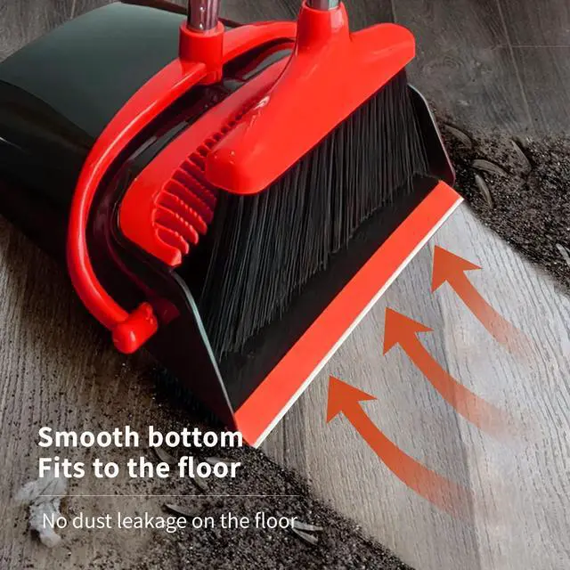 Alt view image 2 of 6 - Broom and Dustpan Set (54") Long Handle Home Cleans Collapsible Broom with Dustpan Combo for Sweeping Dorm Classroom Lobby Kitchen Office (Black and Red)