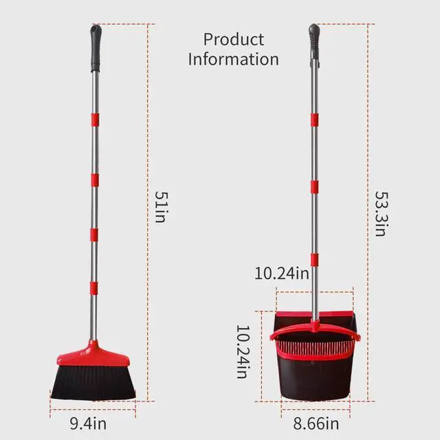 Alt view image 6 of 6 - Broom and Dustpan Set (54") Long Handle Home Cleans Collapsible Broom with Dustpan Combo for Sweeping Dorm Classroom Lobby Kitchen Office (Black and Red)