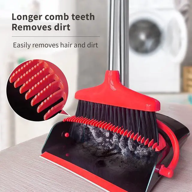 Alt view image 4 of 6 - Broom and Dustpan Set (54") Long Handle Home Cleans Collapsible Broom with Dustpan Combo for Sweeping Dorm Classroom Lobby Kitchen Office (Black and Red)