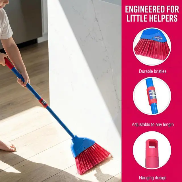 Alt view image 6 of 7 - Small Broom-Indoor or Outdoor Portable Broom with Adjustable Handle, Cleaning Little Helper for Housekeeping,Office,Working Desk,Pet Nest
