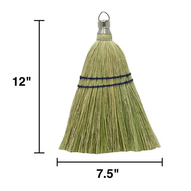Alt view image 2 of 2 - Whisk Broom 12 - Heavy Duty Natural Corn Straw with Reinforced Nylon Stitching - Small Whisk for Car, Outdoor, Camping - Sturdy Metal Hang Design
