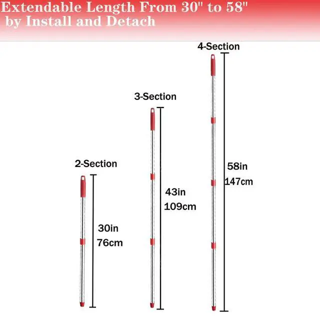 Alt view image 2 of 7 - Spin Mop Replacement Handle, 4-Section 30-to-58 inch Mop Replacement Stick Compatible with Ocedar Mop Handle for Easy Wring Mop Refills, Germany Screw Joint(Mop Head&Base not Include)