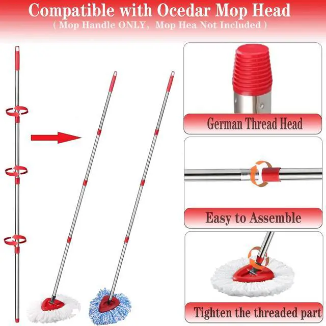 Alt view image 3 of 7 - Spin Mop Replacement Handle, 4-Section 30-to-58 inch Mop Replacement Stick Compatible with Ocedar Mop Handle for Easy Wring Mop Refills, Germany Screw Joint(Mop Head&Base not Include)