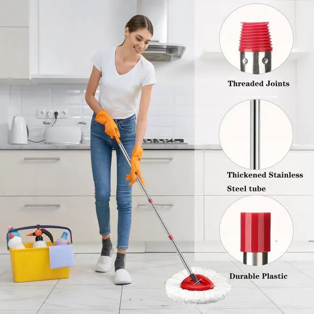Alt view image 5 of 7 - Spin Mop Replacement Handle, 4-Section 30-to-58 inch Mop Replacement Stick Compatible with Ocedar Mop Handle for Easy Wring Mop Refills, Germany Screw Joint(Mop Head&Base not Include)