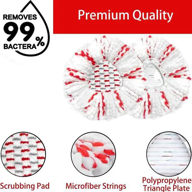 Alt view image 5 of 6 - 2 Pack Mop Heads Replacements - 40% More Cleaning Power, Spin Mop Heads Replacements for O Cedar Easy Wring 1-Tank System, Deep Cleaning, Microfiber and Machine Washable