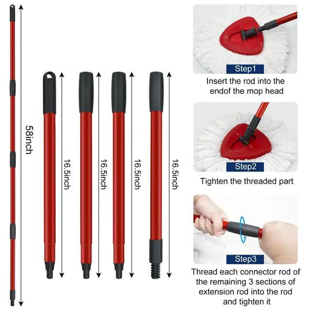 Alt view image 6 of 7 - Mop Handle Replacement for Ocedar 4 Section Mop Replace Handle Compatible with O-Cedar Spin Mop Refills and Brooms ocedar Mop Stick for Floor Clean, 30" to 58", American Thread Joint