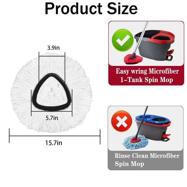 Alt view image 2 of 7 - 4 Pack Mop Replacement Heads for O-Ceda Mop Replace Head Spin Mop Heads Replacements, Microfiber Spin Mop Refills, Easy Cleaning Mop Head Machine Washable