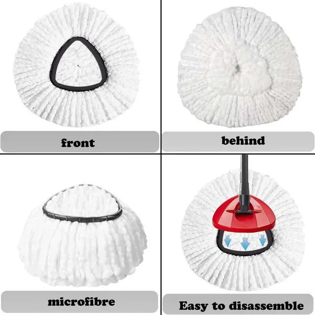 Alt view image 4 of 7 - 4 Pack Mop Replacement Heads for O-Ceda Mop Replace Head Spin Mop Heads Replacements, Microfiber Spin Mop Refills, Easy Cleaning Mop Head Machine Washable