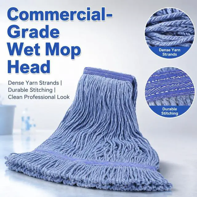 Alt view image 3 of 7 - 2 Pack Heavy Mop Replace Headmop Head Replacement,Commercial mop Heads,Reusable Mop Head Refills-Replacement Mop Heads SuitableWet Industrial Blue Cotton Looped End String Head Refill (Blue)