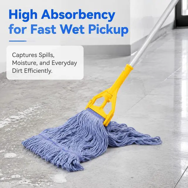 Alt view image 5 of 7 - 2 Pack Heavy Mop Replace Headmop Head Replacement,Commercial mop Heads,Reusable Mop Head Refills-Replacement Mop Heads SuitableWet Industrial Blue Cotton Looped End String Head Refill (Blue)