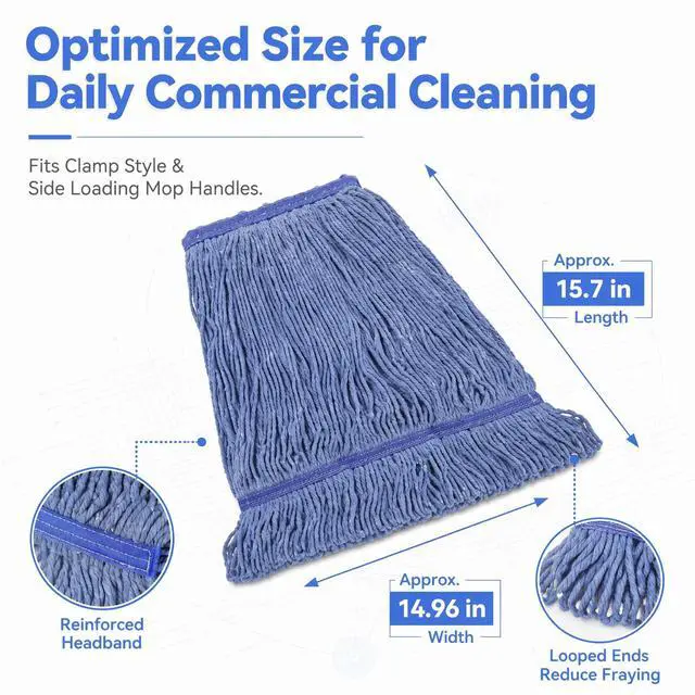 Alt view image 2 of 7 - 2 Pack Heavy Mop Replace Headmop Head Replacement,Commercial mop Heads,Reusable Mop Head Refills-Replacement Mop Heads SuitableWet Industrial Blue Cotton Looped End String Head Refill (Blue)
