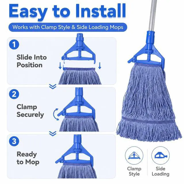 Alt view image 6 of 7 - 2 Pack Heavy Mop Replace Headmop Head Replacement,Commercial mop Heads,Reusable Mop Head Refills-Replacement Mop Heads SuitableWet Industrial Blue Cotton Looped End String Head Refill (Blue)