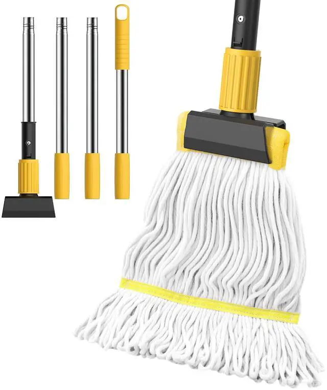 Main image of Heavy Duty String Wet Mop for Floor Cleaning, Commercial Industrial Cotton Mops with Stainless Steel Long Handle for Home, Kitchen, Bathroom, Garage
