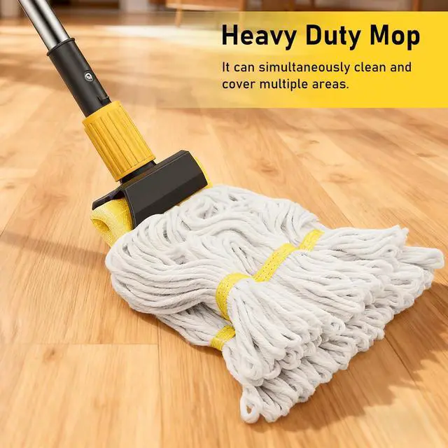 Alt view image 6 of 7 - Heavy Duty String Wet Mop for Floor Cleaning, Commercial Industrial Cotton Mops with Stainless Steel Long Handle for Home, Kitchen, Bathroom, Garage
