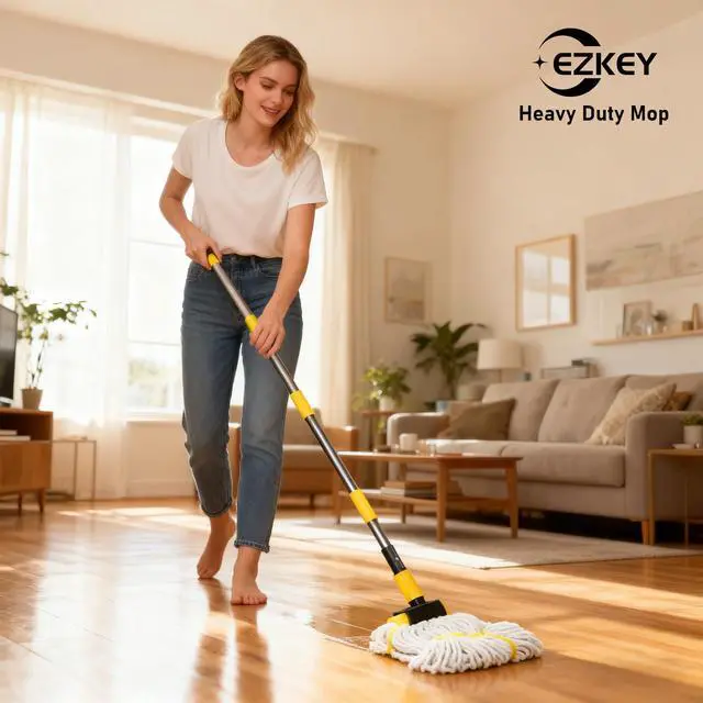 Alt view image 7 of 7 - Heavy Duty String Wet Mop for Floor Cleaning, Commercial Industrial Cotton Mops with Stainless Steel Long Handle for Home, Kitchen, Bathroom, Garage