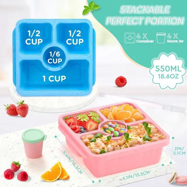 Alt view image 2 of 7 - Bento Snack Box for Adults Kids, Lunchable Meal Prep Container Reusable, 4 Pack Divided Food Storage With Lids, Stackable Lunch Box With Sauce Cups, Pastel
