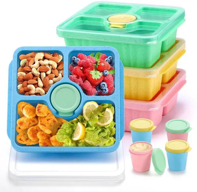 Main image of Bento Snack Box for Adults Kids, Lunchable Meal Prep Container Reusable, 4 Pack Divided Food Storage With Lids, Stackable Lunch Box With Sauce Cups, Pastel