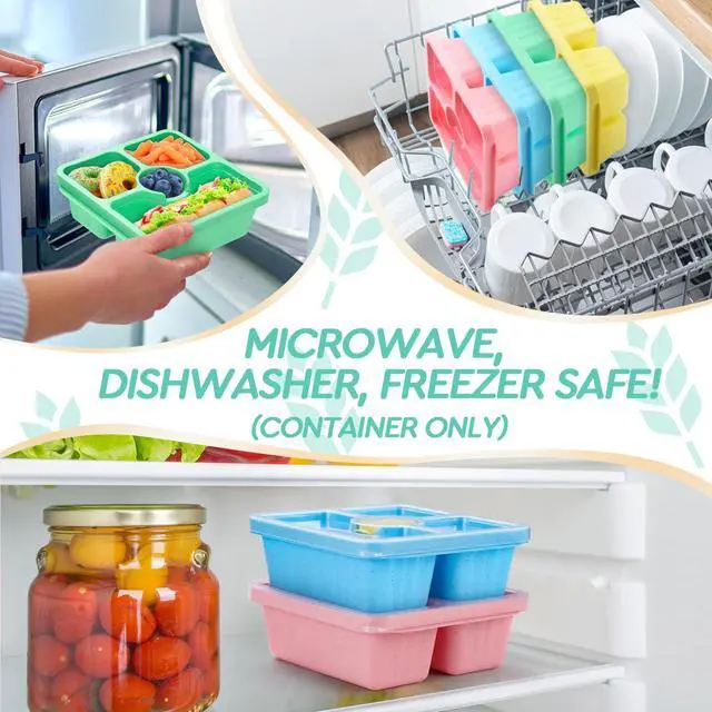 Alt view image 6 of 7 - Bento Snack Box for Adults Kids, Lunchable Meal Prep Container Reusable, 4 Pack Divided Food Storage With Lids, Stackable Lunch Box With Sauce Cups, Pastel