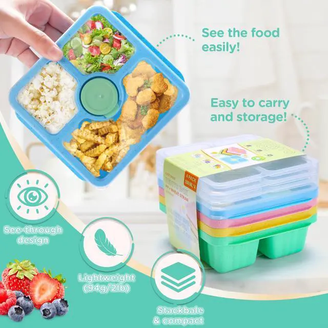 Alt view image 4 of 7 - Bento Snack Box for Adults Kids, Lunchable Meal Prep Container Reusable, 4 Pack Divided Food Storage With Lids, Stackable Lunch Box With Sauce Cups, Pastel