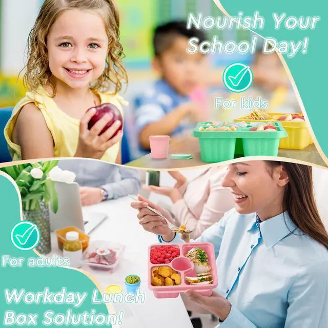 Alt view image 7 of 7 - Bento Snack Box for Adults Kids, Lunchable Meal Prep Container Reusable, 4 Pack Divided Food Storage With Lids, Stackable Lunch Box With Sauce Cups, Pastel