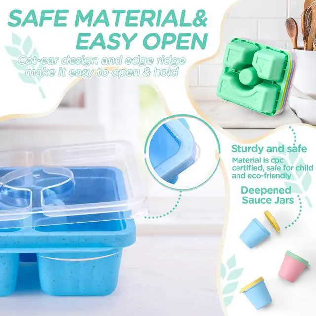 Alt view image 5 of 7 - Bento Snack Box for Adults Kids, Lunchable Meal Prep Container Reusable, 4 Pack Divided Food Storage With Lids, Stackable Lunch Box With Sauce Cups, Pastel