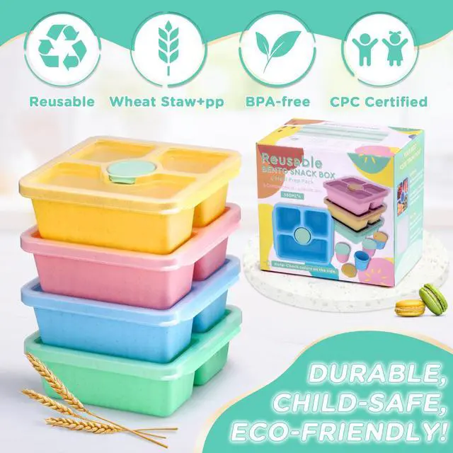 Alt view image 3 of 7 - Bento Snack Box for Adults Kids, Lunchable Meal Prep Container Reusable, 4 Pack Divided Food Storage With Lids, Stackable Lunch Box With Sauce Cups, Pastel