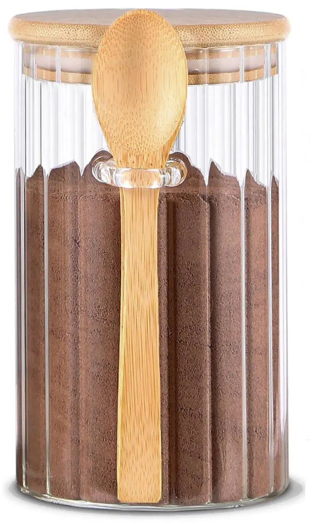 Main image of 24 FL OZ Airtight Glass Jar with Bamboo Spoons Lids Overnight Oats Container Decorative Coffee Bar Food Storage Jar Cereal Nuts Salts Coffee Tea Flour Sugar Container Spice Jar
