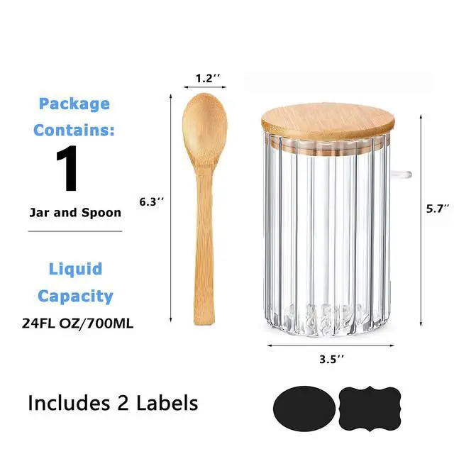 Alt view image 3 of 7 - 24 FL OZ Airtight Glass Jar with Bamboo Spoons Lids Overnight Oats Container Decorative Coffee Bar Food Storage Jar Cereal Nuts Salts Coffee Tea Flour Sugar Container Spice Jar