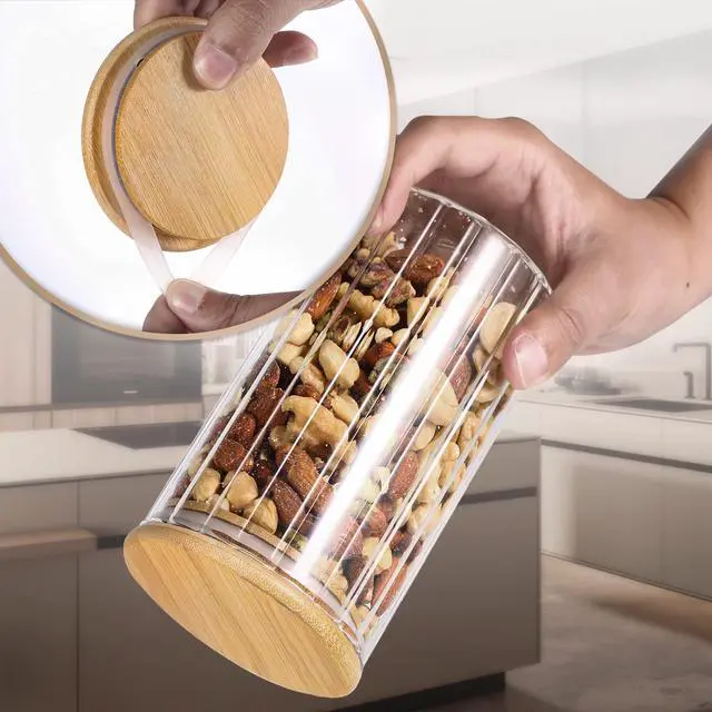Alt view image 5 of 7 - 24 FL OZ Airtight Glass Jar with Bamboo Spoons Lids Overnight Oats Container Decorative Coffee Bar Food Storage Jar Cereal Nuts Salts Coffee Tea Flour Sugar Container Spice Jar