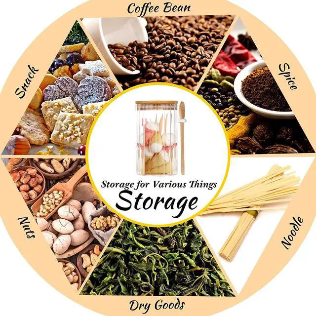 Alt view image 7 of 7 - 24 FL OZ Airtight Glass Jar with Bamboo Spoons Lids Overnight Oats Container Decorative Coffee Bar Food Storage Jar Cereal Nuts Salts Coffee Tea Flour Sugar Container Spice Jar