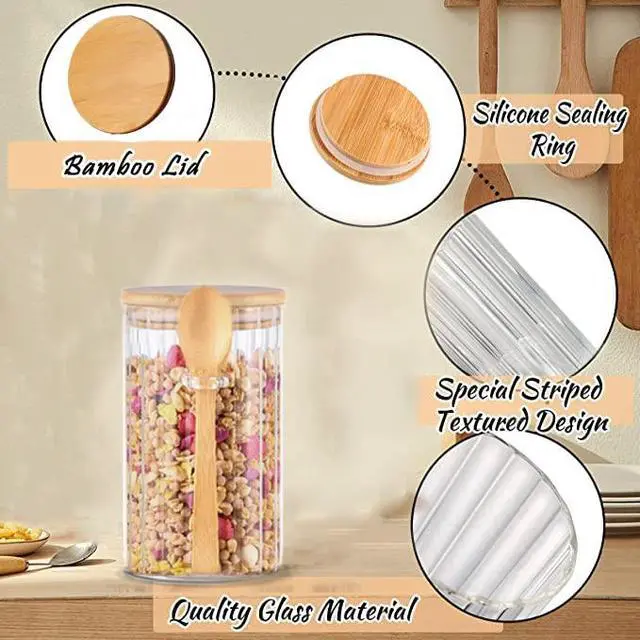 Alt view image 6 of 7 - 24 FL OZ Airtight Glass Jar with Bamboo Spoons Lids Overnight Oats Container Decorative Coffee Bar Food Storage Jar Cereal Nuts Salts Coffee Tea Flour Sugar Container Spice Jar