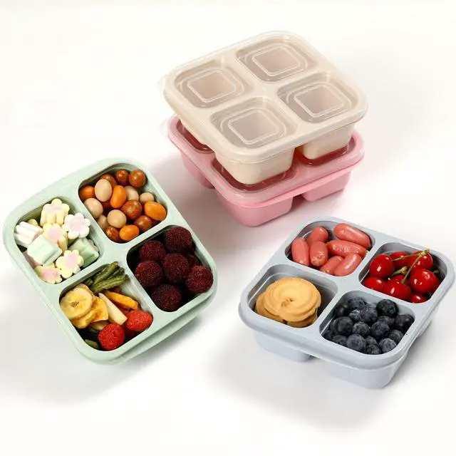 Main image of 4 Pack Meal Prep Containers, 4 Compartment Bento Snack Boxes, Reusable Divided Lunch Box Containers for Adults, Kids, Toddlers, Travel, Work, School