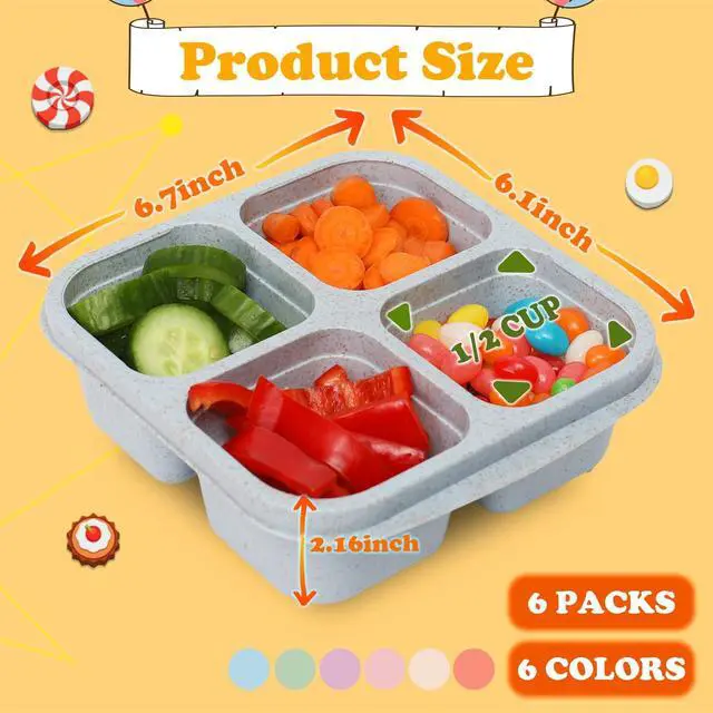 Alt view image 3 of 7 - 4 Pack Meal Prep Containers, 4 Compartment Bento Snack Boxes, Reusable Divided Lunch Box Containers for Adults, Kids, Toddlers, Travel, Work, School