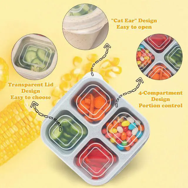Alt view image 5 of 7 - 4 Pack Meal Prep Containers, 4 Compartment Bento Snack Boxes, Reusable Divided Lunch Box Containers for Adults, Kids, Toddlers, Travel, Work, School