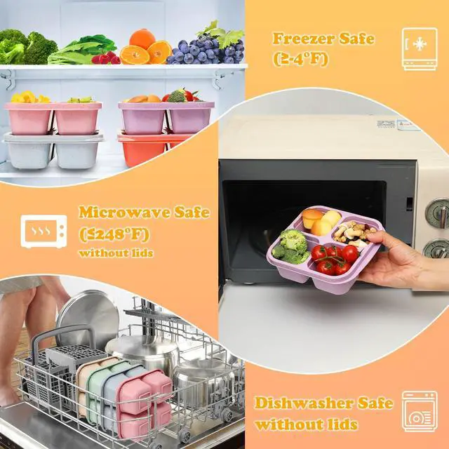 Alt view image 6 of 7 - 4 Pack Meal Prep Containers, 4 Compartment Bento Snack Boxes, Reusable Divided Lunch Box Containers for Adults, Kids, Toddlers, Travel, Work, School